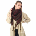 Lenço feminino de inverno quente de cashmere com estampa de leopardo com triângulos embrulhados xale longo e lenços de capa estola